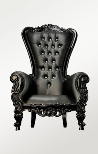 Black throne chair with curved corners