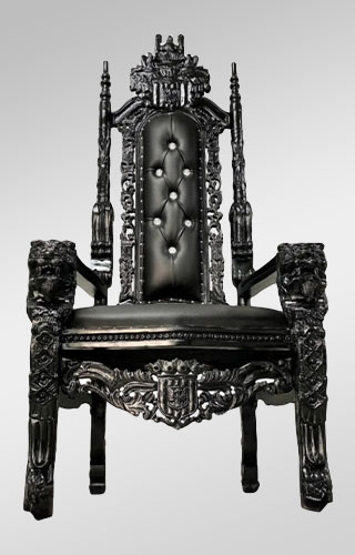 Black throne with sharp corners and decorative trim