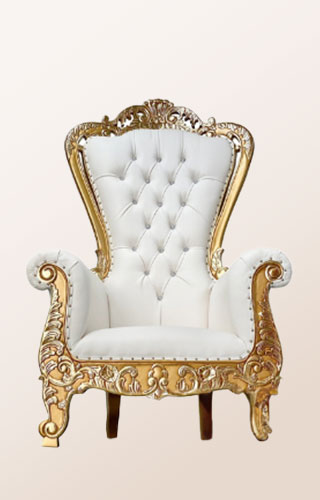 Cream throne with gold trim and curved corners